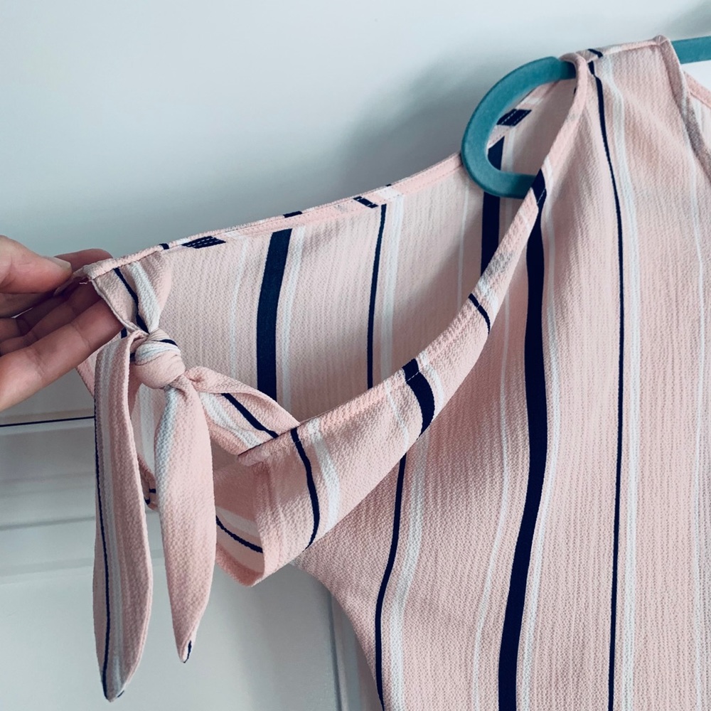 Navy, White and Pink Cold Shoulder Top